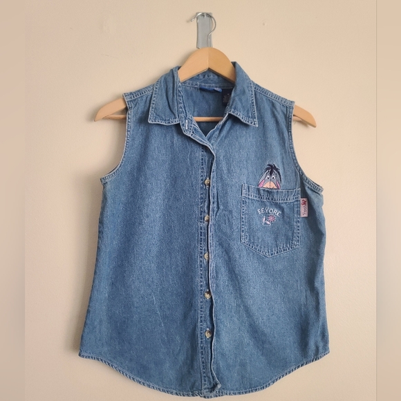 Vintage Disney Store Embroidered Collared Button Up Tank Top Pooh Eeyore m - Picture 1 of 6